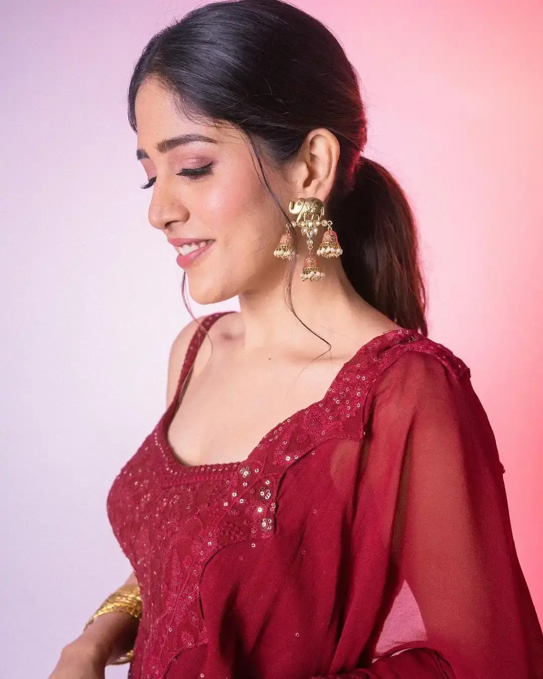 HYDERABAD GIRL CHANDINI CHOWDARY IN BEAUTIFUL LONG MAROON GOWN 2